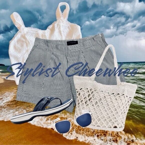 Banana Republic Factory Shorts Striped 100 Cotton High Waist Tailored Size 2 - Picture 10 of 16